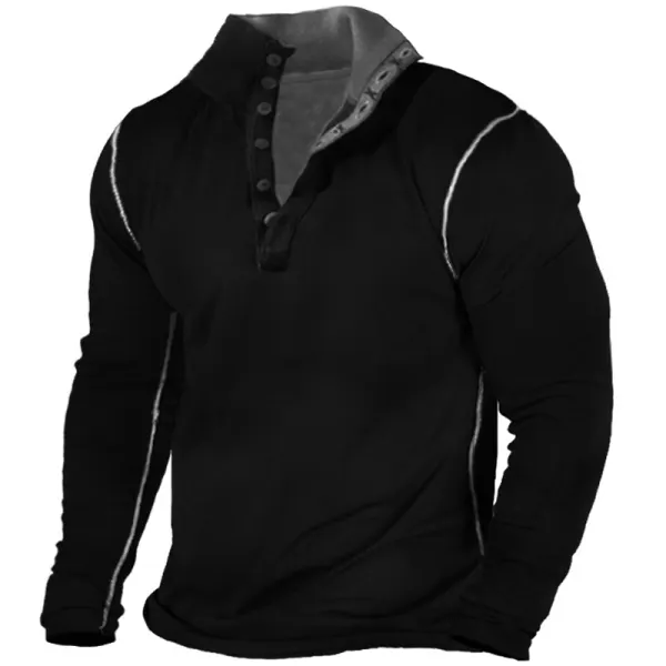 Men's Vintage Tactical Henley Collar T-Shirt - Sanhive.com 