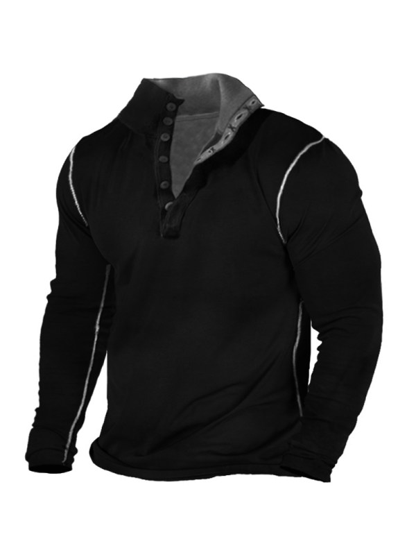 Men's Vintage Tactical Henley Collar T-Shirt