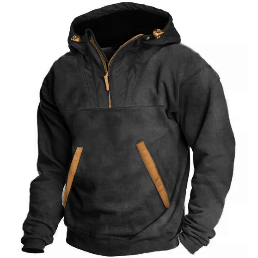 

Men's Outdoor Contrast Pocket Zippered Drawstring Hood Sweatshirt