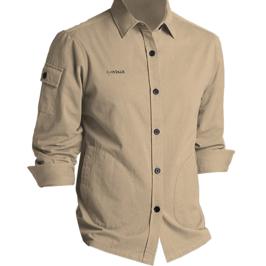 

Camicia Da Uomo A Maniche Lunghe Casual In Cotone Tascabile