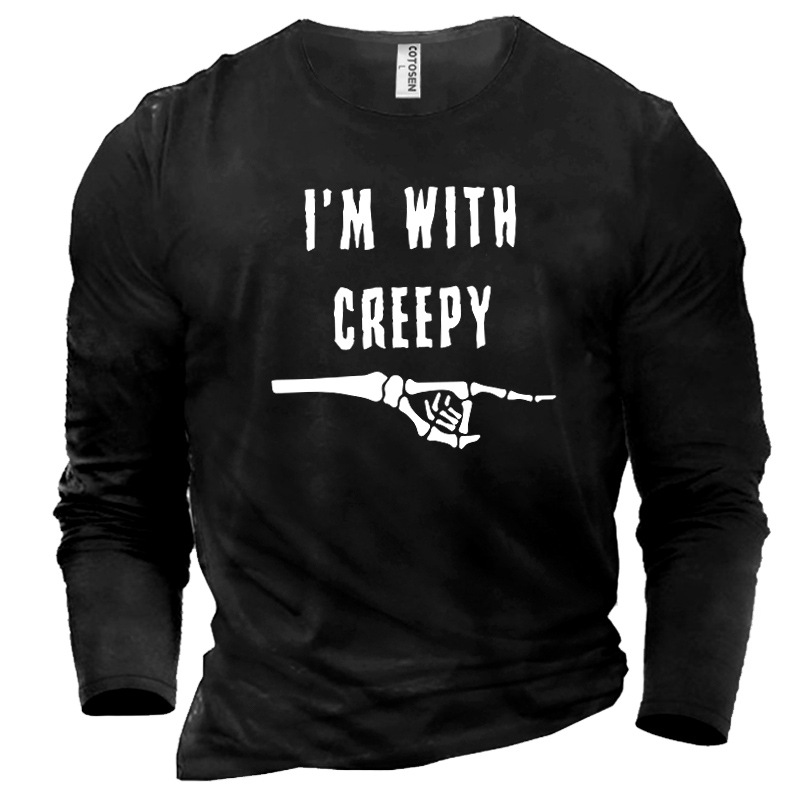 I'm With Creepy Men's Chic Halloween Family Fun Printed Cotton T-shirt