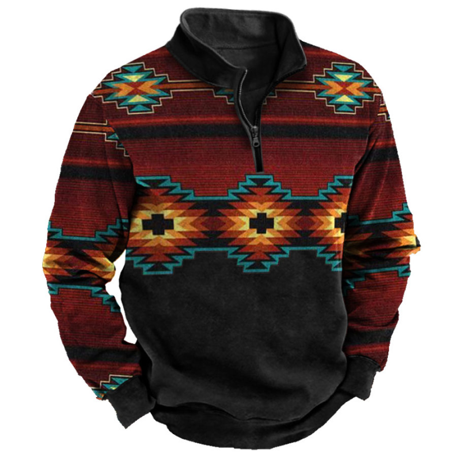 

Men's Ethnic Print Contrast Half-Zip Sweatshirt