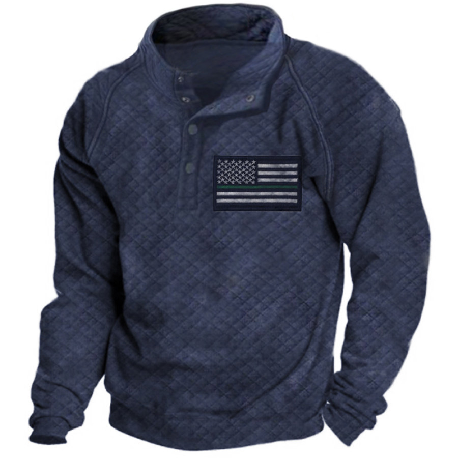 

Men's American Flag Velcro Diamond Thickened Down Henley Collar Sweatshirt