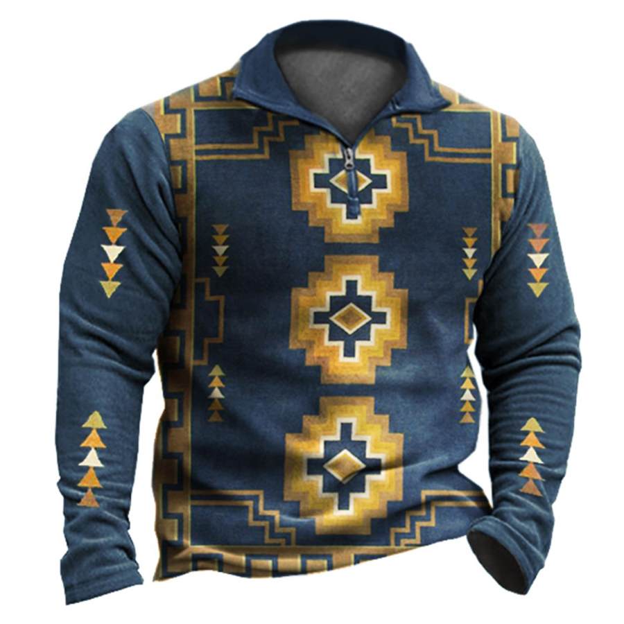 

Men's Vintage Ethnic Geometric Zip Sweatshirt