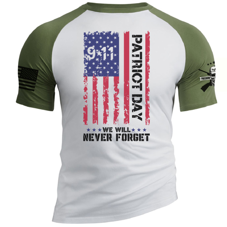 

Men Patriots Day 9.11 American Flag Raglan Short Sleeve T-Shirt