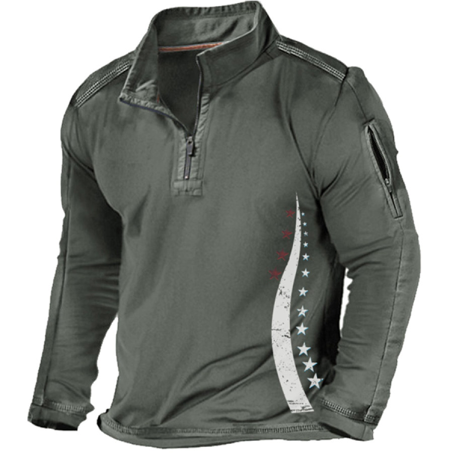 

Men Outdoor Star Zip Pocket Stand Collar Sweatshirt