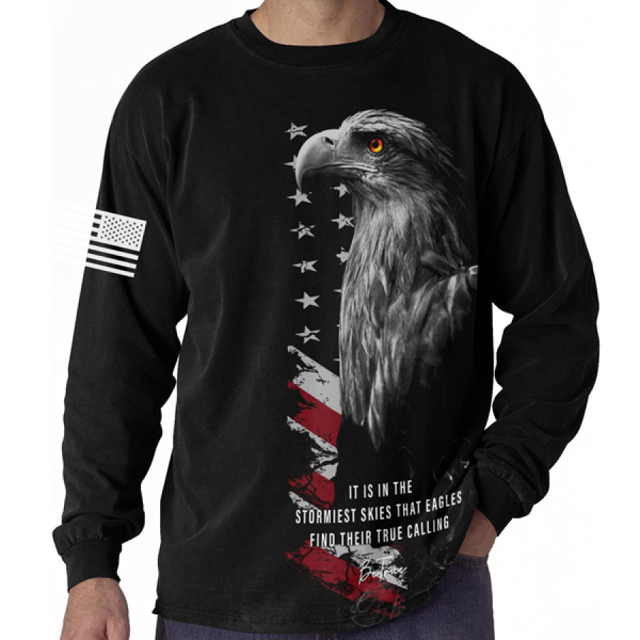 

Men's American Flag Eagle Print Long Sleeve T-Shirt
