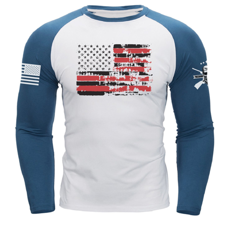 

Vintage American Flag Print Men's Long Sleeve T-Shirt