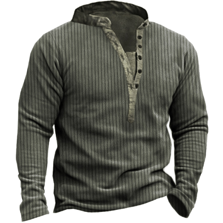 

Men's Corduroy Outdoor Leisure Henley Collar Sweater