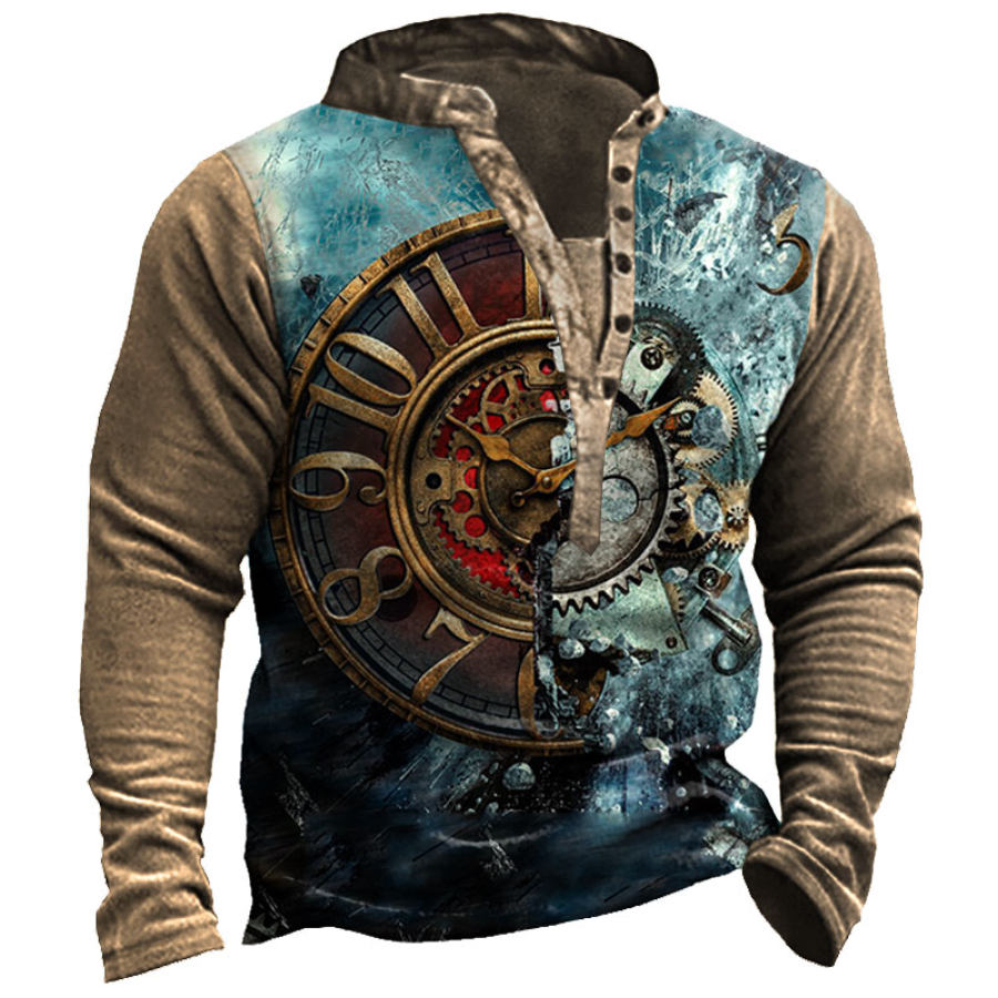

Men's Ocean Time Clock Print Henley Sweatshirt
