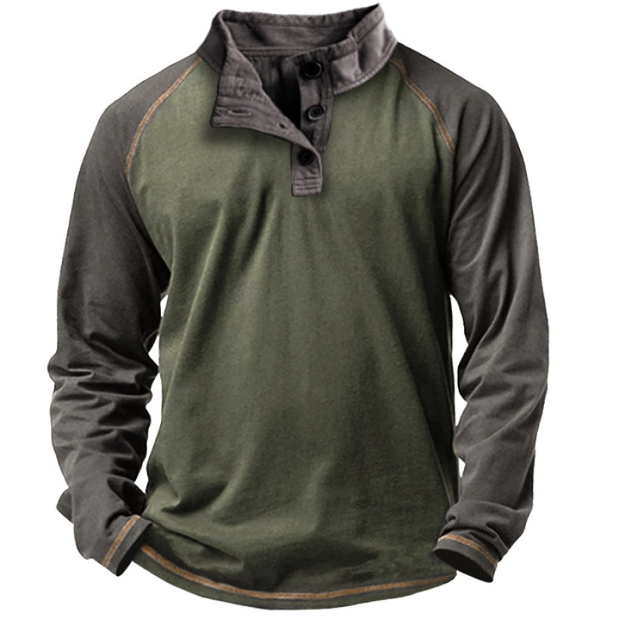 

Men's Vintage Patchwork Half Open Neck T-Shirt