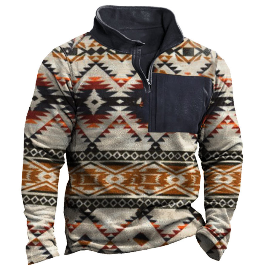

Men's Ethnic Print Half Zip Sweatshirt