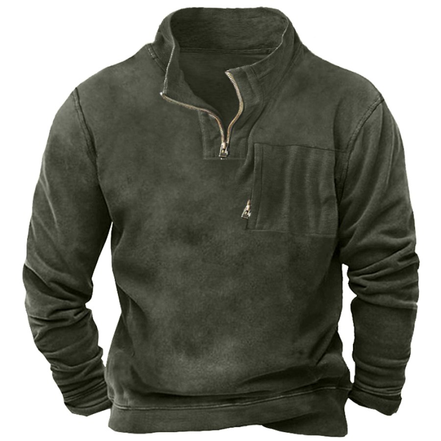 

Men's Vintage Zip Pocket Tactical Henley Collar Sweatshirt