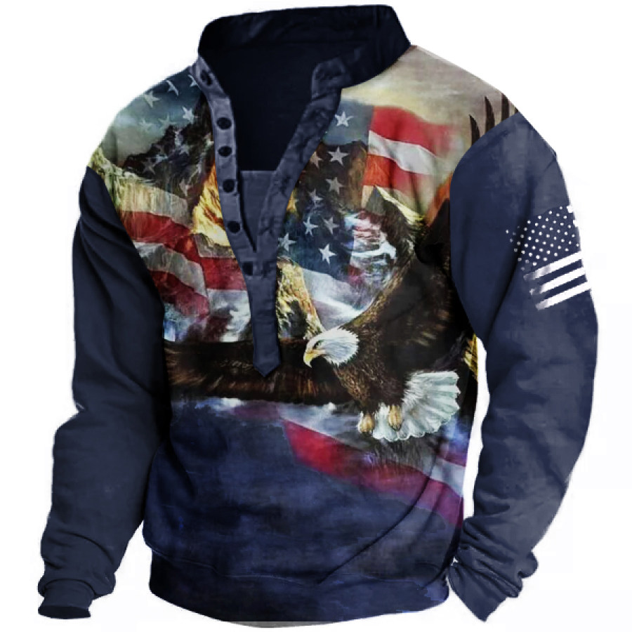 

Men's American Flag Liberty Eagle Print Henley Collar Sweatshirt