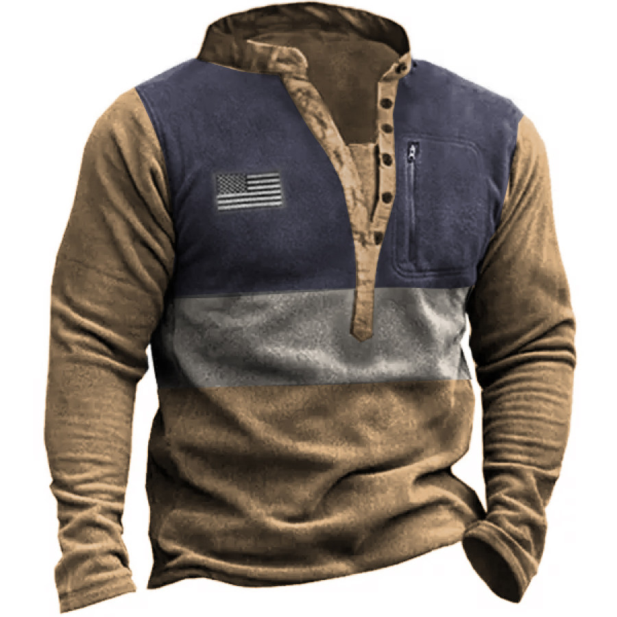 Men Outdoor Fleece Henley Collar Tactical Men's Sweatshirt