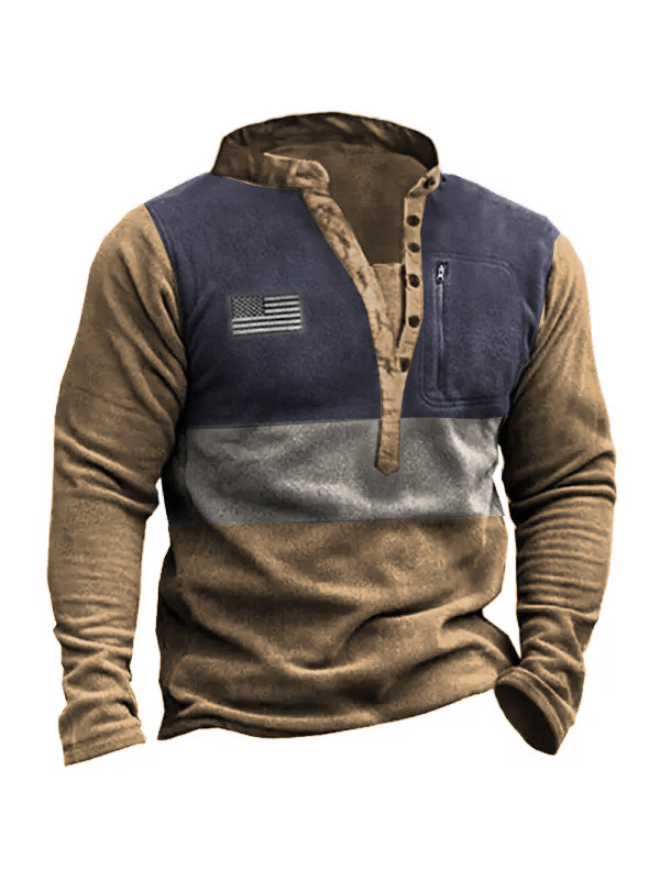 Men Outdoor Fleece Henley Collar Tactical Men's Sweatshirt