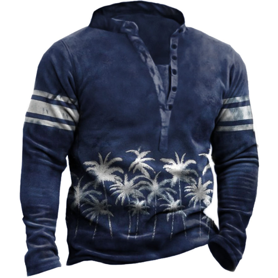 

Men's Outdoor Vintage Coconut Print Henley Collar Sweatshirt