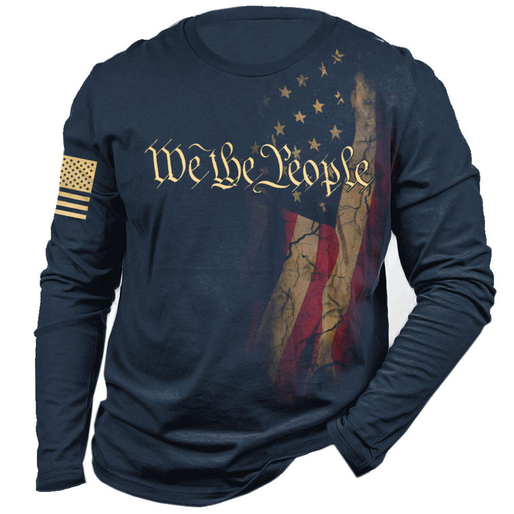 We The People Men's Chic Vintage American Flag Long Sleeve T-shirt