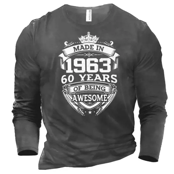 Men's Made In 1963 60 Years Of Being Awesome Printed Cotton T-Shirt - Kalesafe.com 