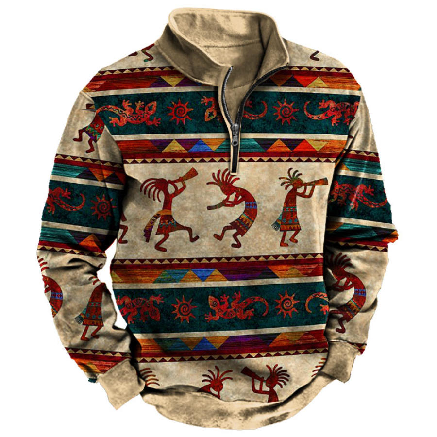 

Men's Outdoor Ethnic Print Half Zip Sweatshirt