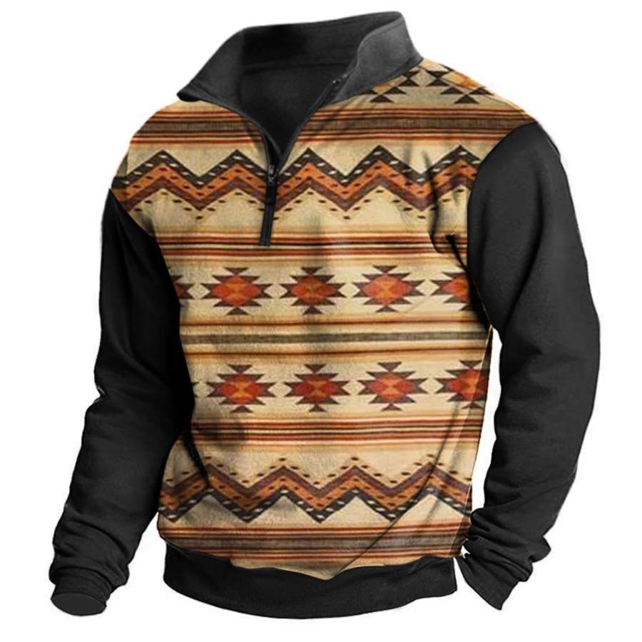 

Men's Vintage Ethnic Geometric Pattern Zipper Sweatshirt