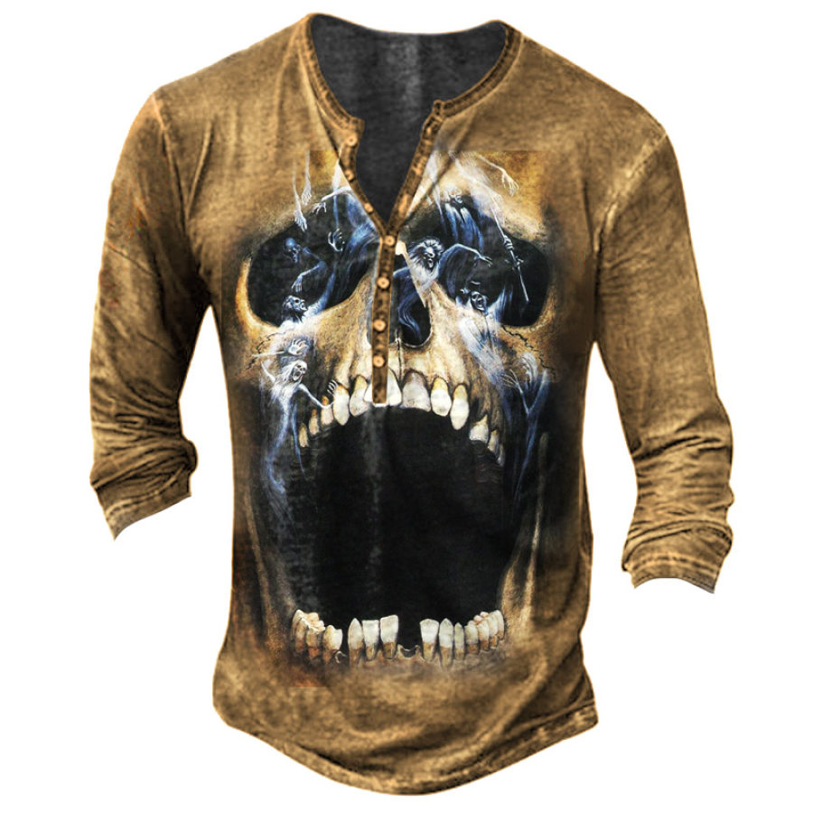 

Men's Vintage Skull Henley Long Sleeve T-Shirt