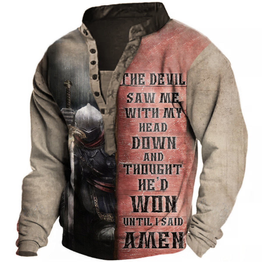 

The Devil Thought He's Won Until I Said Amen Men Henley Sweatshirt