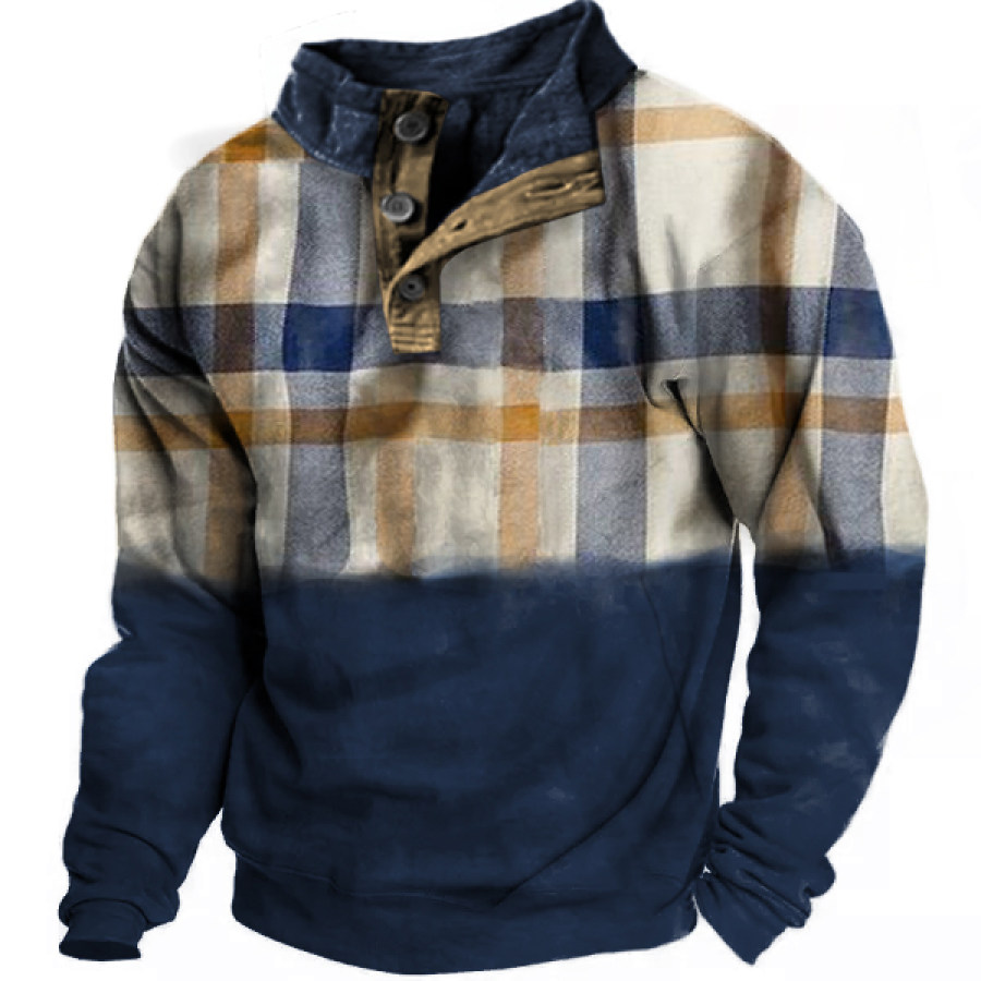 

Men's Outdoor Vintage Plaid Print Henley Sweatshirt