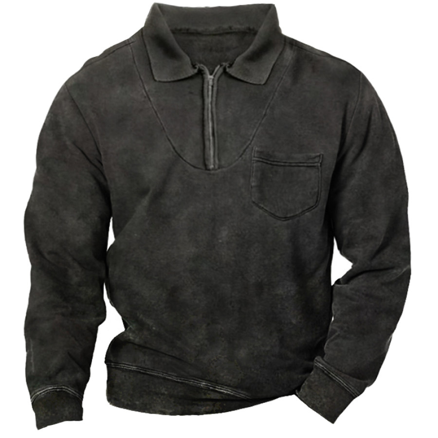 

Men's Retro Pocket Zip Polo Sweatshirt