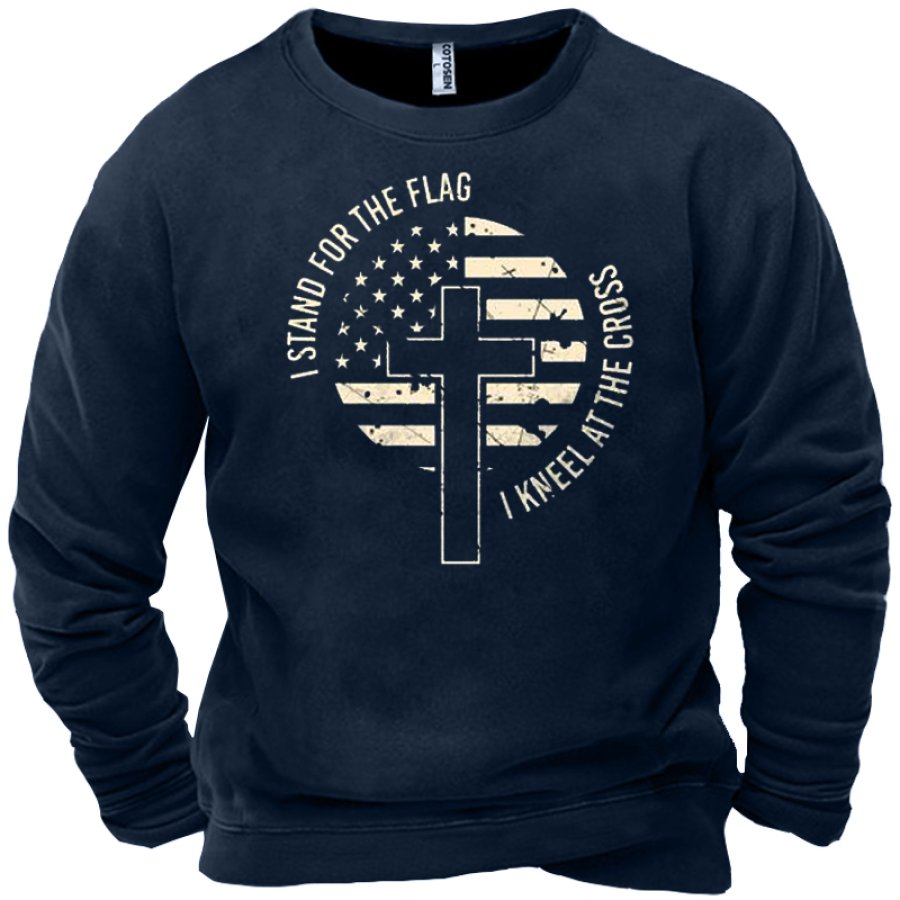 

I Stand For The Flag I Kneel At The Cross Men's Funny Faith Print Sweatshirtt