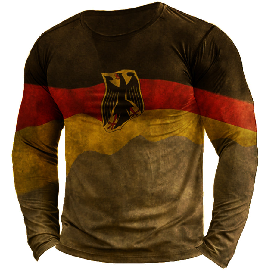 

Men's Vintage German Flag Printed Long Sleeved T-shirt