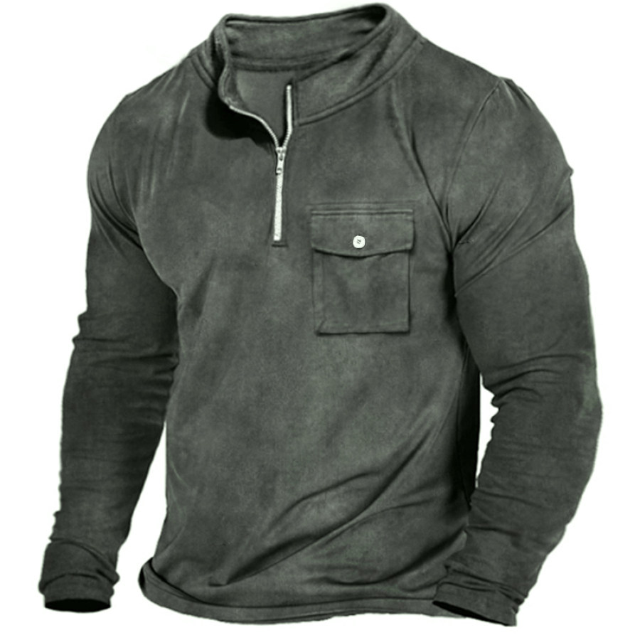 

Men's Retro Large Pocket Zipper Long Sleeve T-shirt