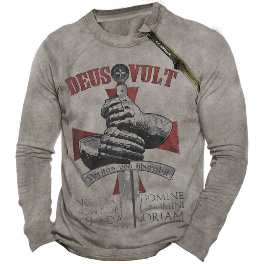 

Men's Templar Warrior Zipper Printed Long Sleeve T-Shirt