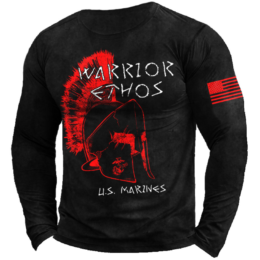 

Men's Spartan American Flag Printed Long Sleeve T-shirt