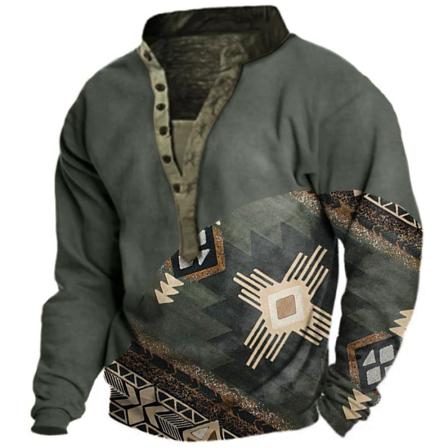 

Men's Ethnic Print Henley Collar Sweatshirt