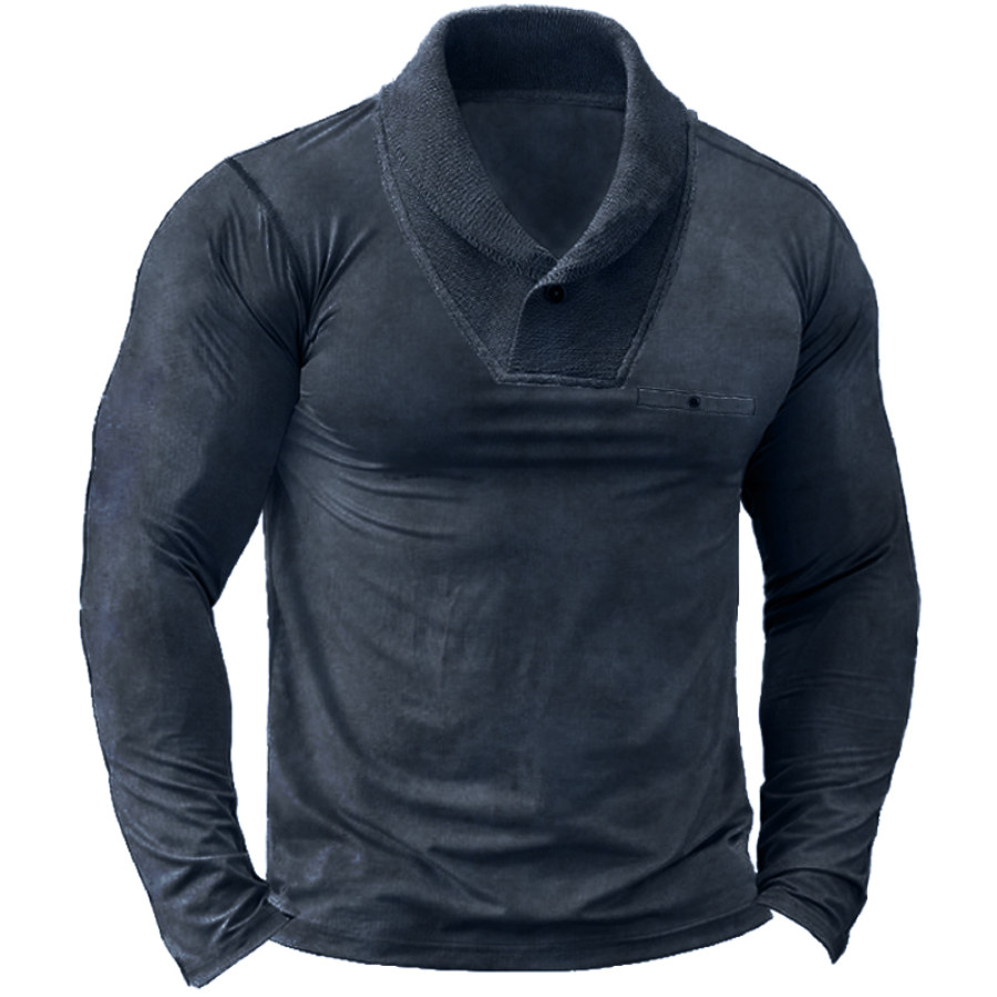 

Men's Retro Pocket Lapel Long Sleeve T-shirt
