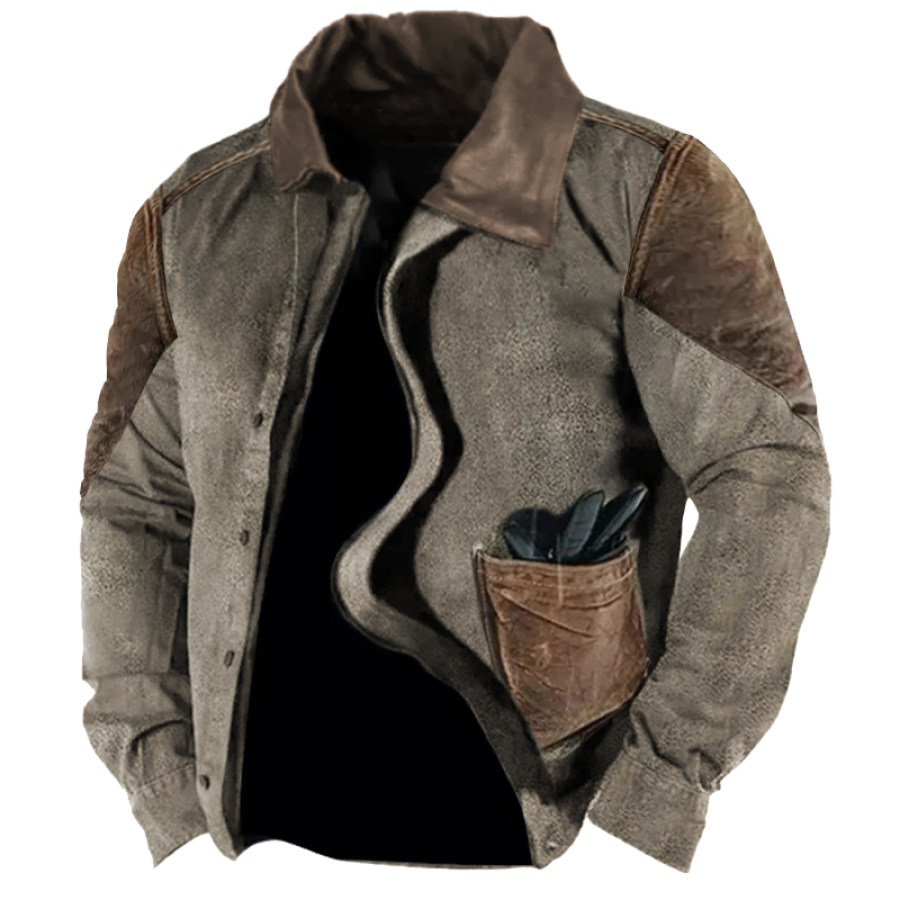 

Мужская винтажная куртка из оленьей кожи с контрастными вставками