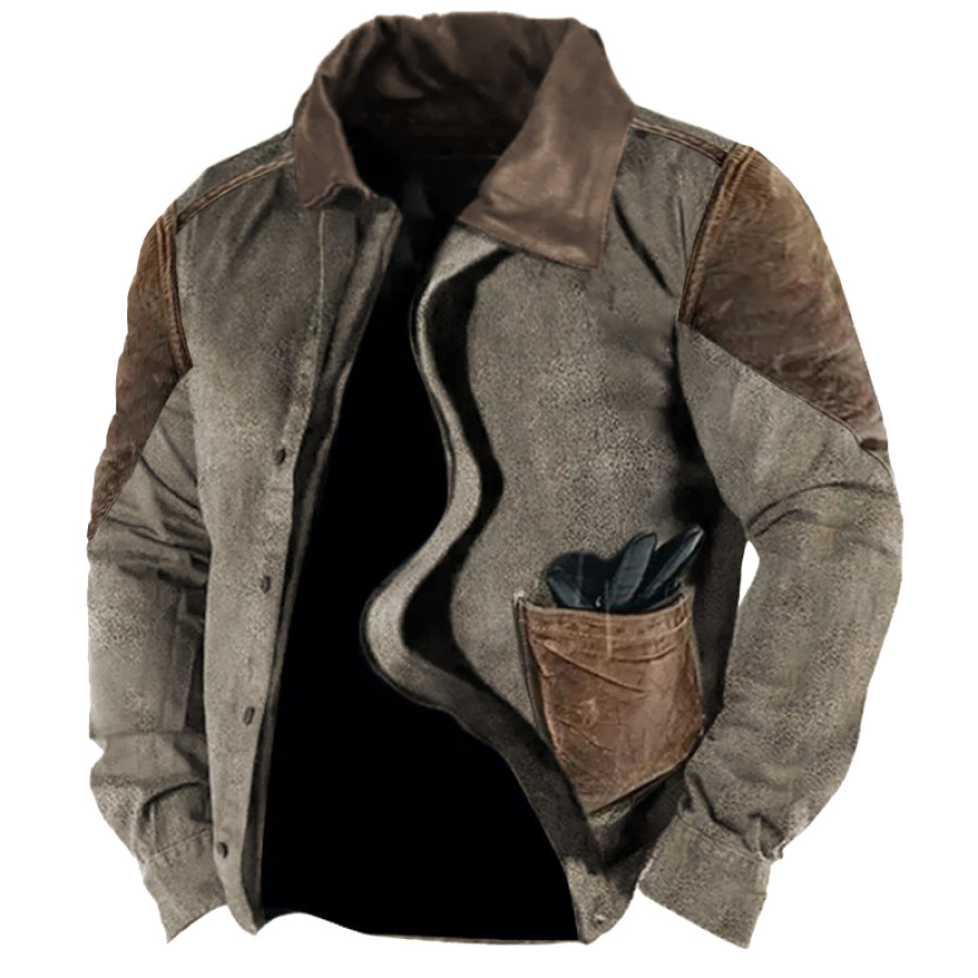 

Chaqueta Vintage De Piel De Venado Con Panel En Contraste Para Hombre