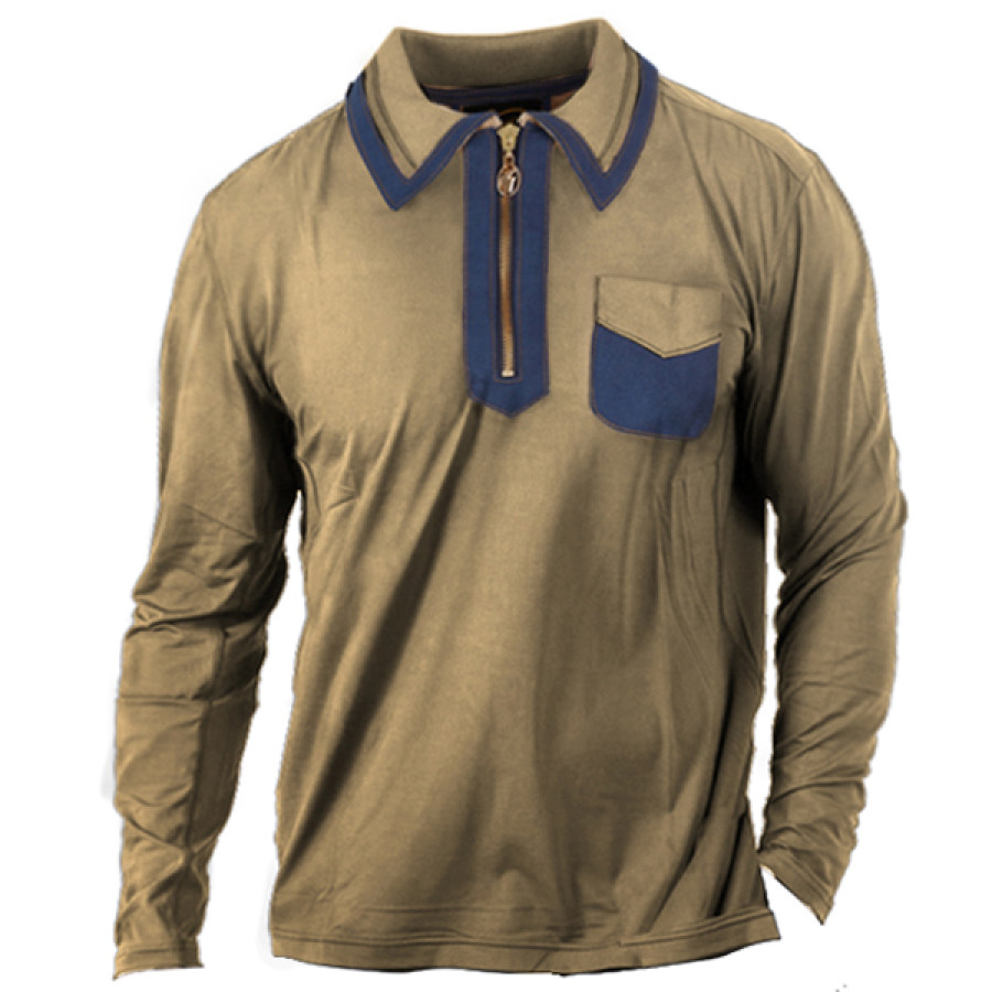 

Men's Outdoor Retro Contrast Design Long Sleeve Polo Shirt
