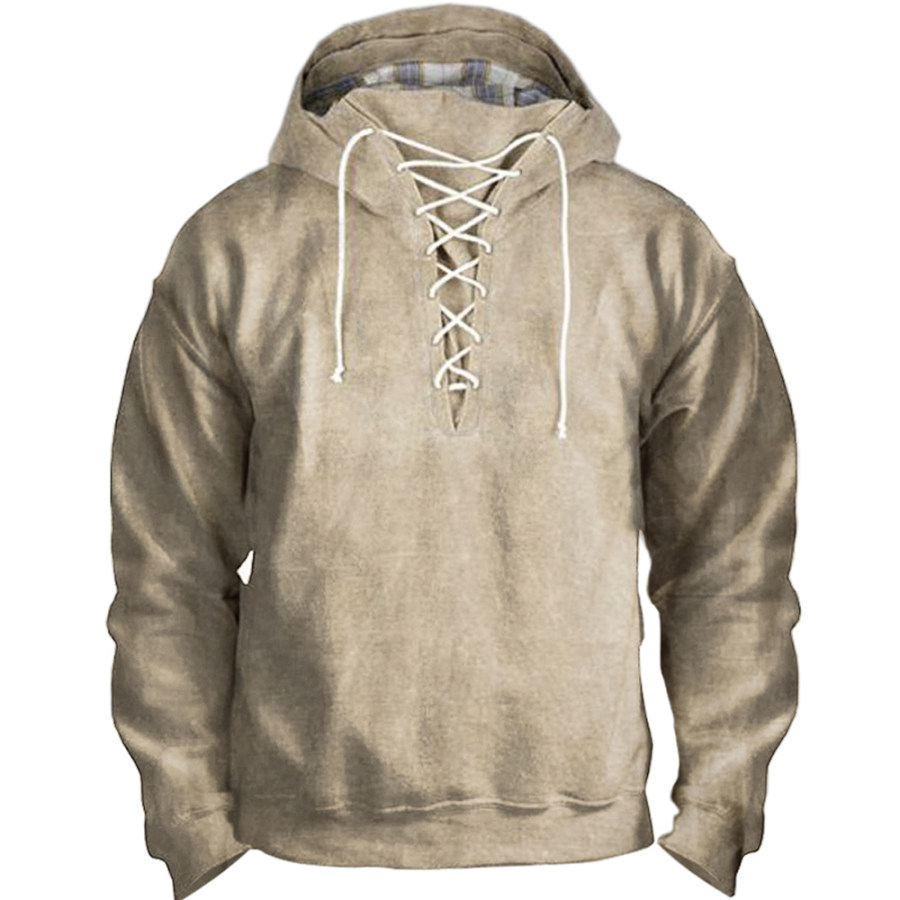 

Men's Vintage Print Lace-Up Hoodie