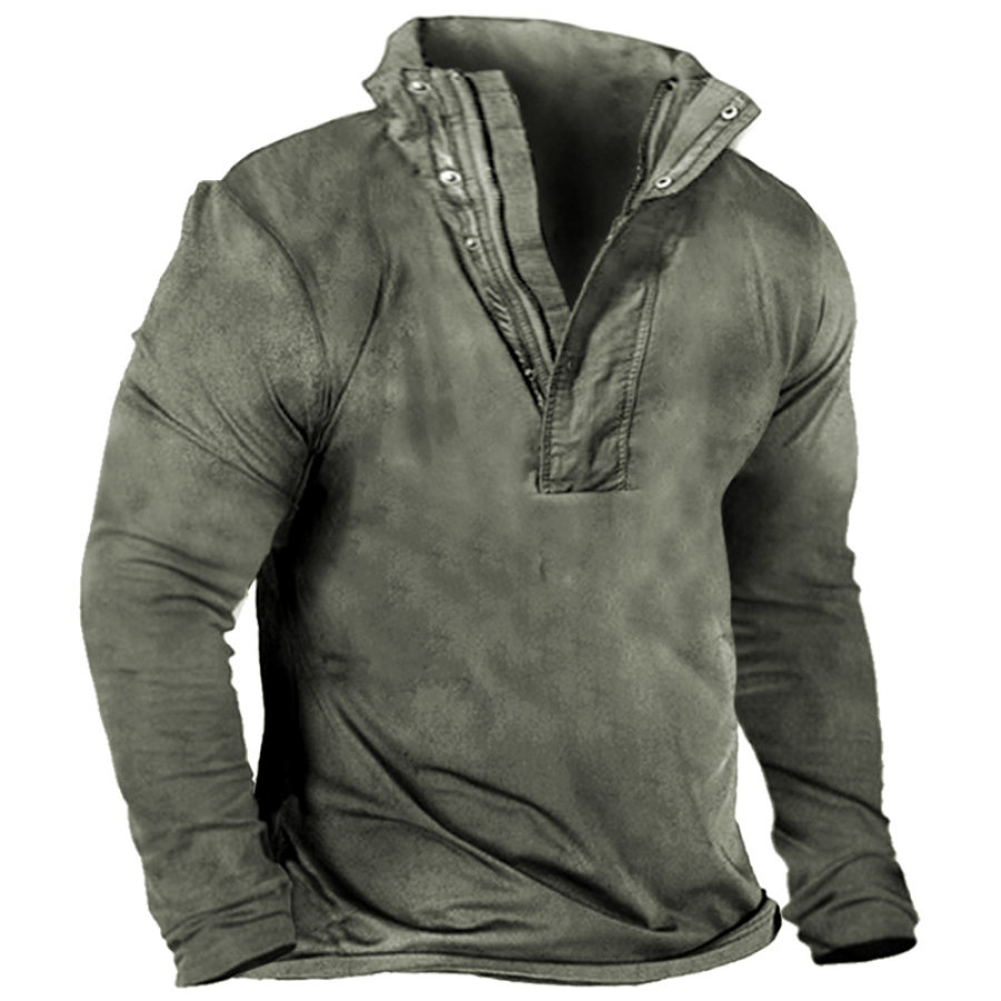 

Men's Retro Outdoor Training Semi-Open Collar T-Shirt