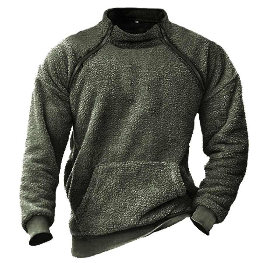 

Men's Zipper Stand Collar Plush Sweatshirt