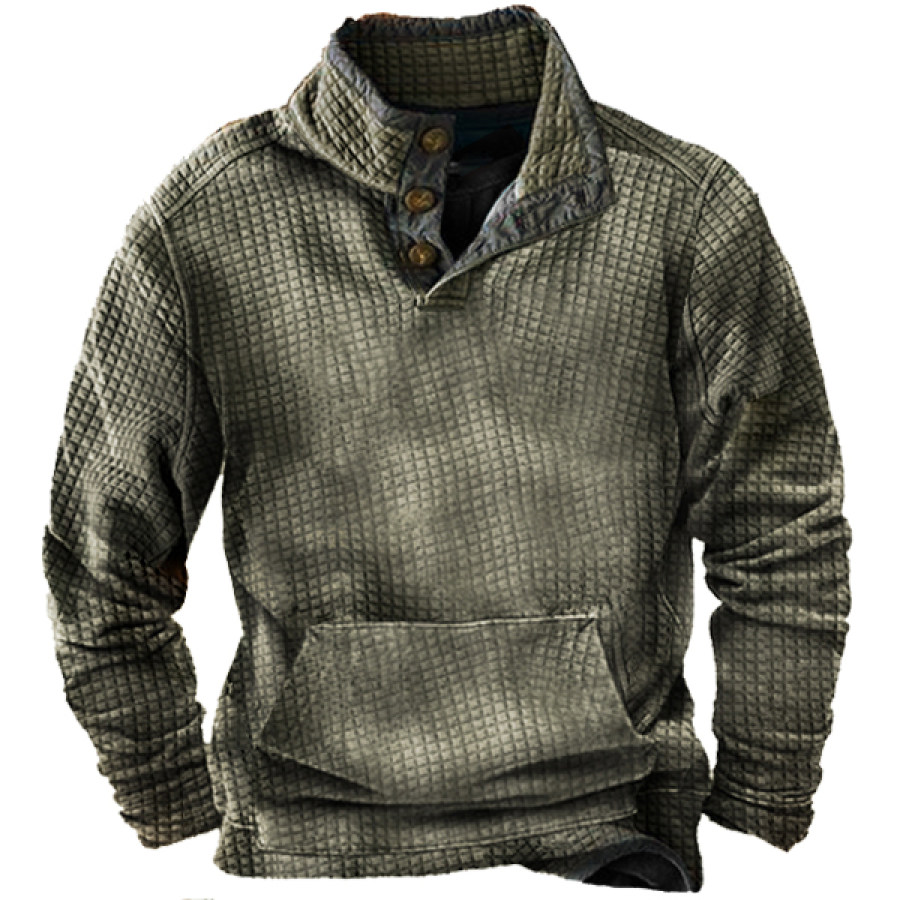 

Men's Waffle Solid Henley Tactical Sweatshirt