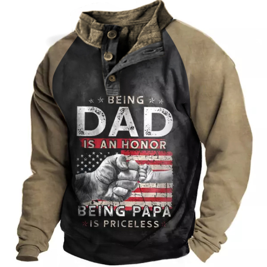

Being DAD Is An Honor Men's Vintage Print Henley Sweatshirt