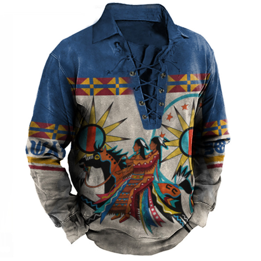 

Men Native American Indian Horse Tipi Patterns Lace-Up Polo Sweatshirt