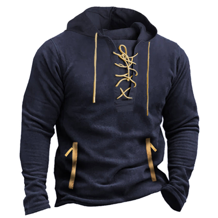 Men Outdoor Fleece Drawstring Hoodie Zip Pocket Tactical Sweatshirt