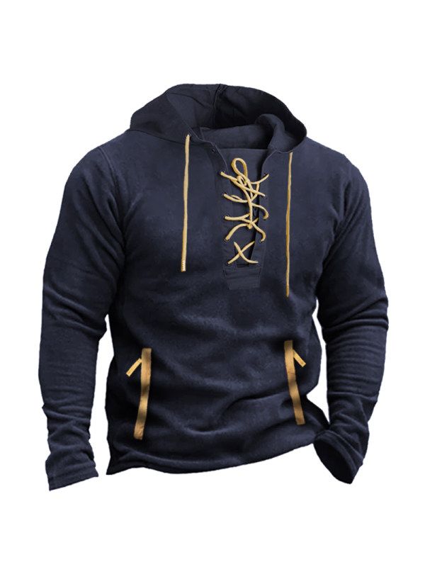 Men Outdoor Fleece Drawstring Hoodie Zip Pocket Tactical Sweatshirt