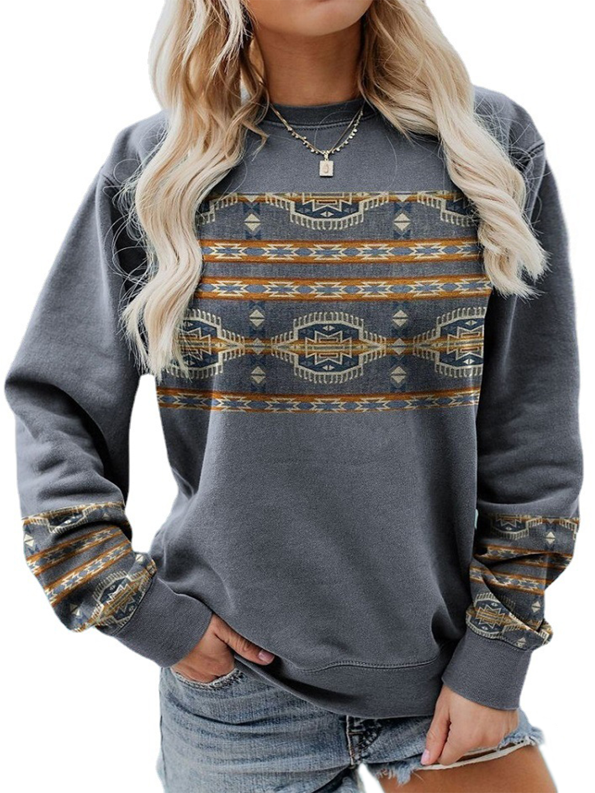 Women's Vintage Western Ethnic Print Chic Sweatshirt