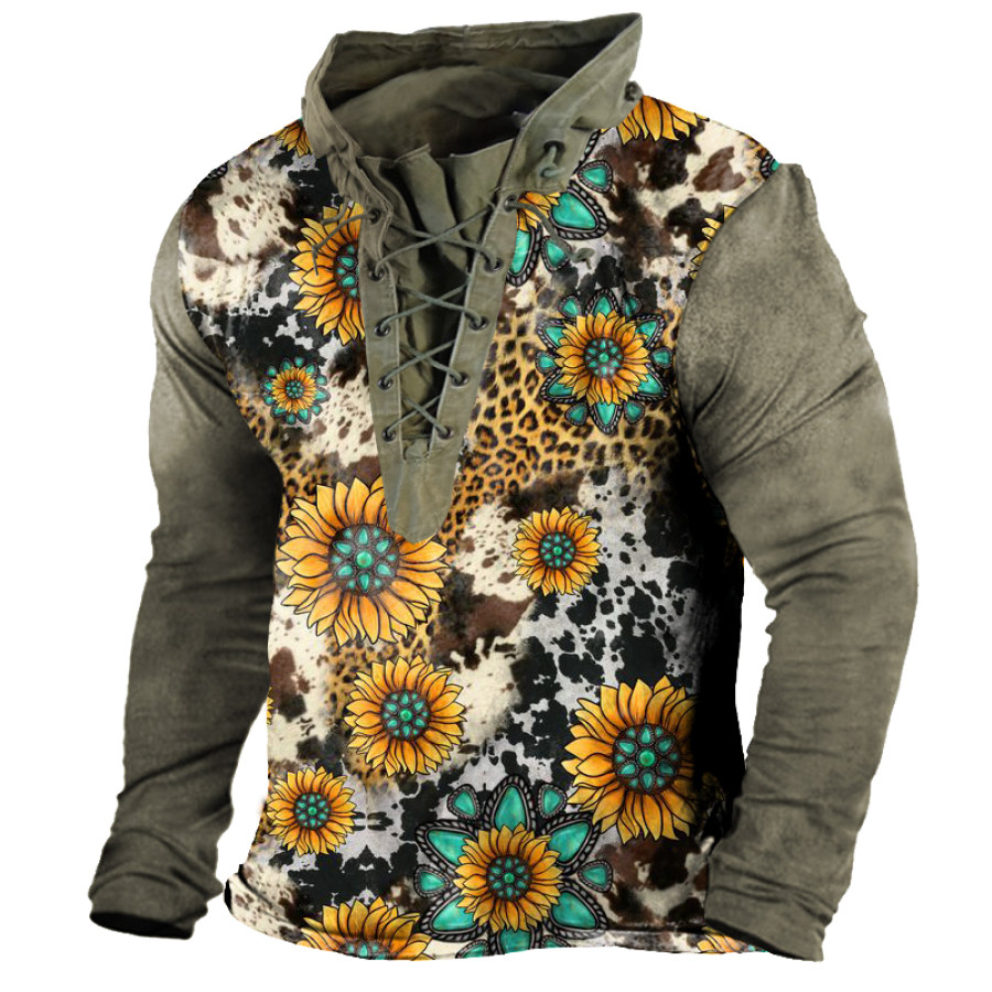 

Men's Vintage Outdoor Tactical Lace-Up Hooded T-Shirt