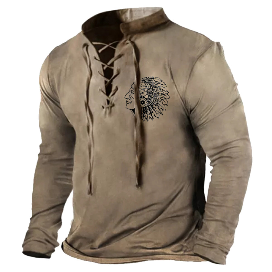 

Men's Vintage Outdoor Tactical Lace-Up Long Sleeve T-Shirt